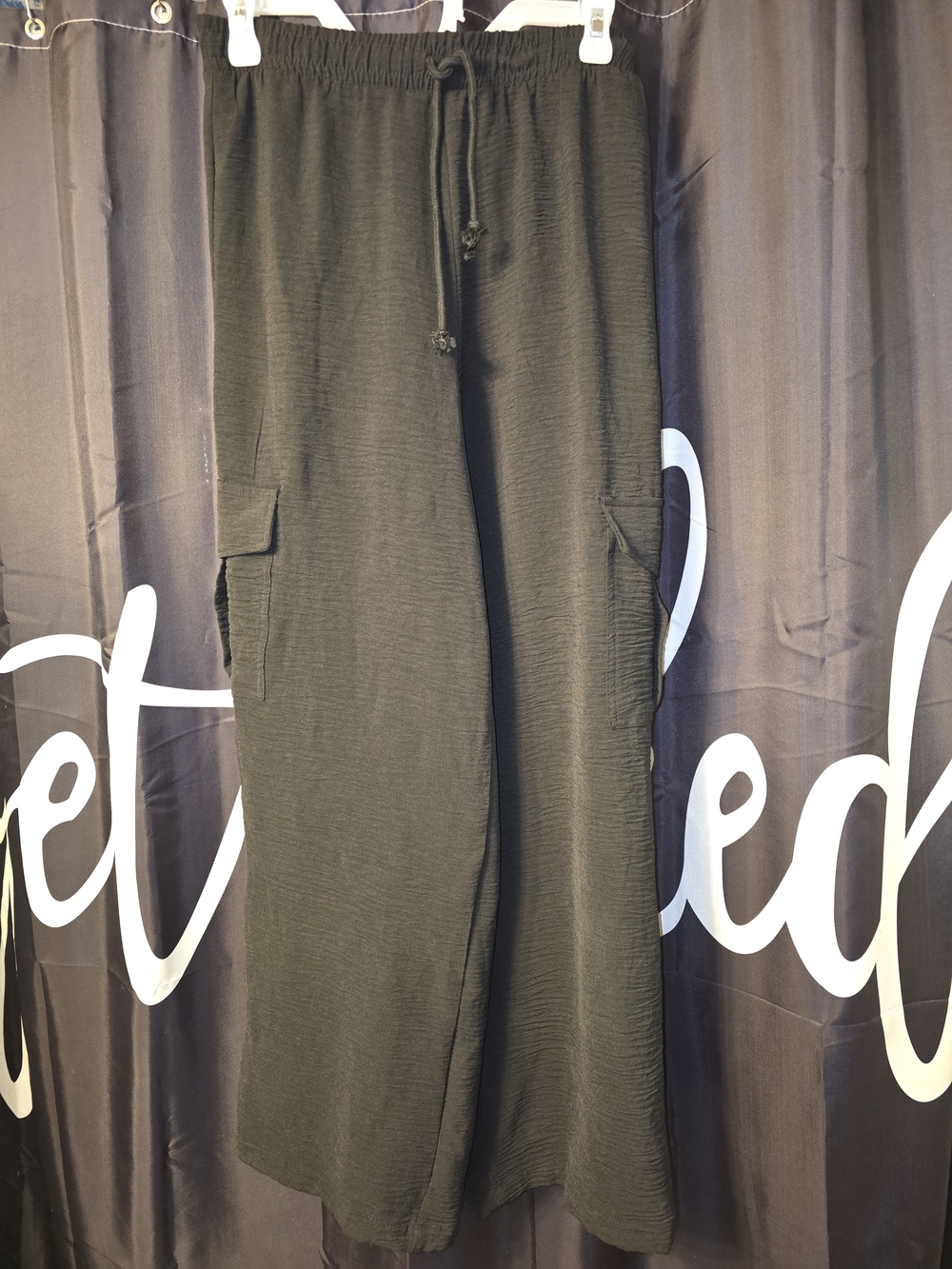 No Boundaries Black Wide-Leg Cargo Drawstring Pants - Picture 1 of 5